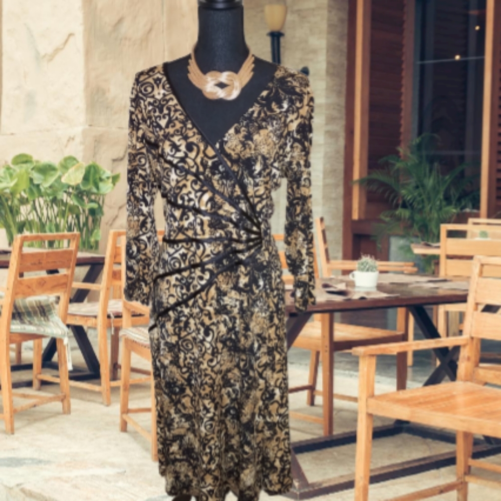 Tan and Black Print Dress